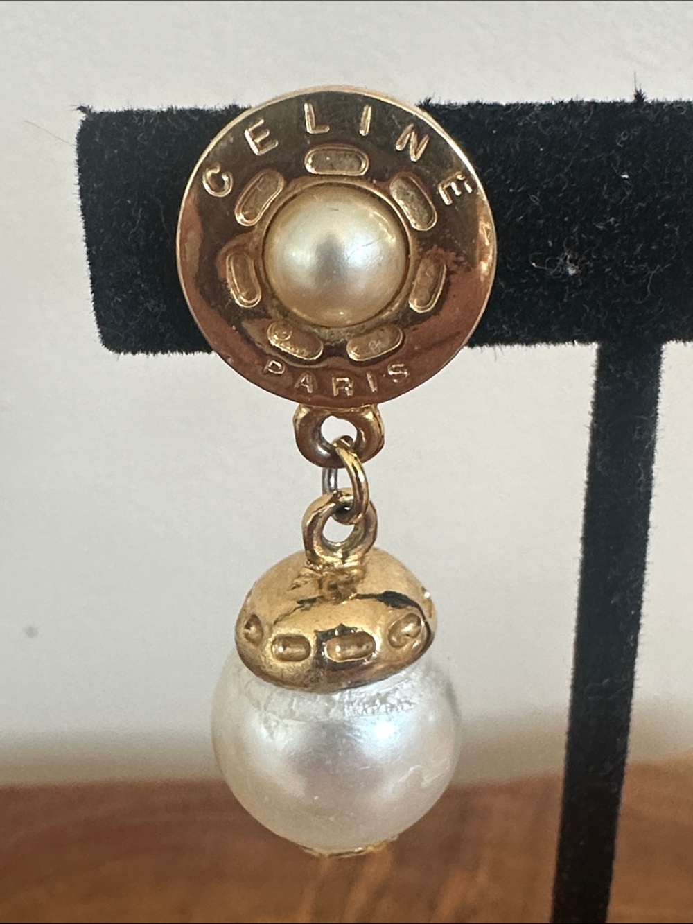 Celine Gold-Tone Pearl Drop Clip-on Earrings - Picture 3 of 4